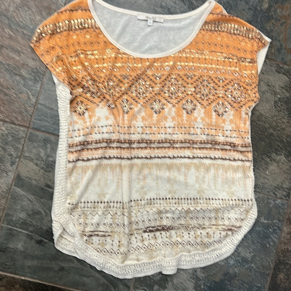 Miss Me Orange and Cream Relaxed Blouse - Picture 5 of 6